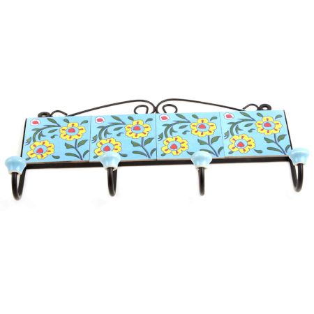 Turquoise Yellow Sunflower Tiles Hooks 